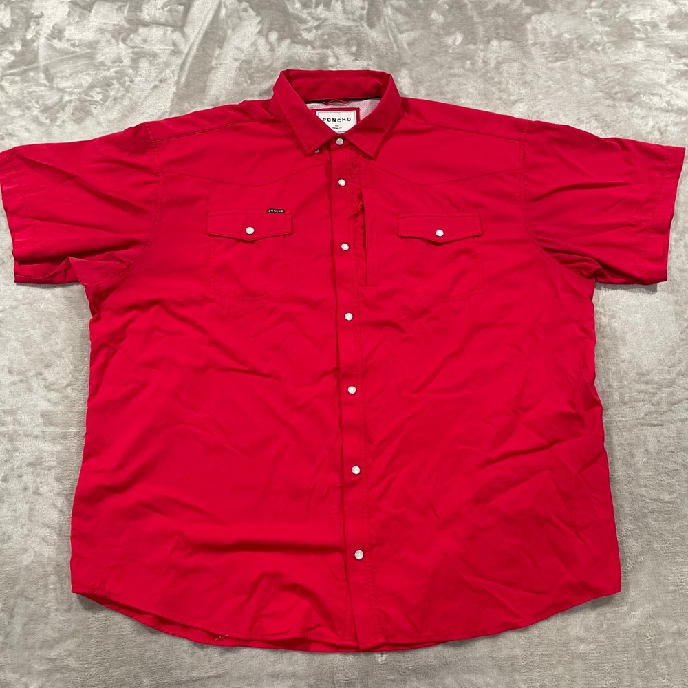 Poncho Shirt Mens XXL Red Short Sleeve Pearl Snap Performance Western